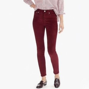 J. Crew 9" Maple Crimson Velvet Toothpick Jeans Sz 27P